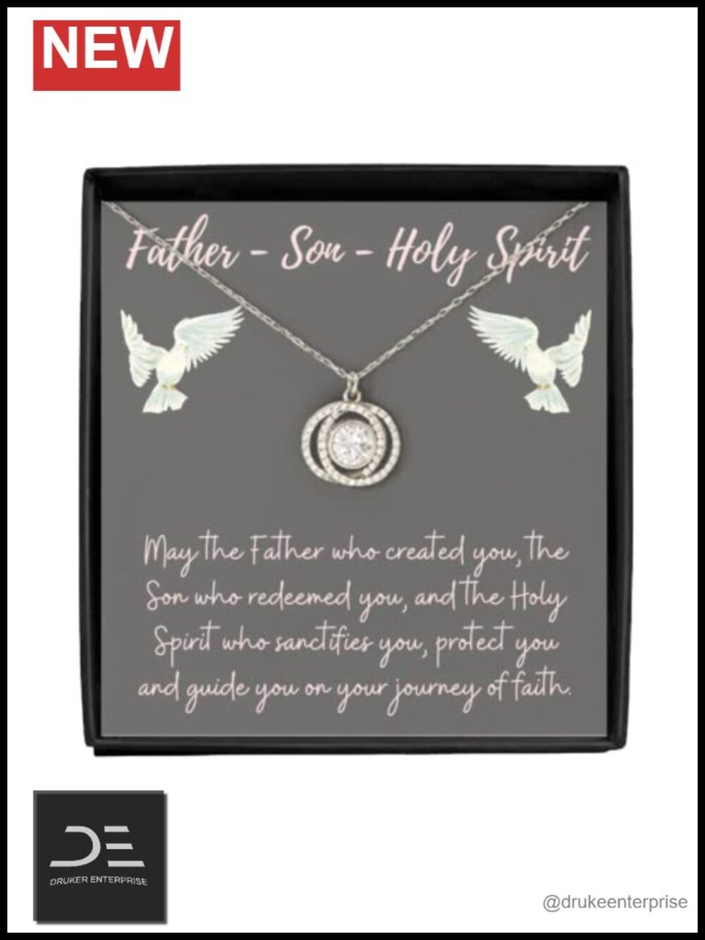 Sterling Silver Holy Trinity Circle Pendant Necklace Religious Christian Gift